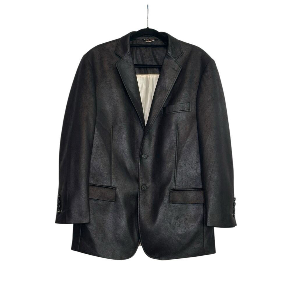 Carlo Razelli black faux leather two button sport jacket blazer size Large